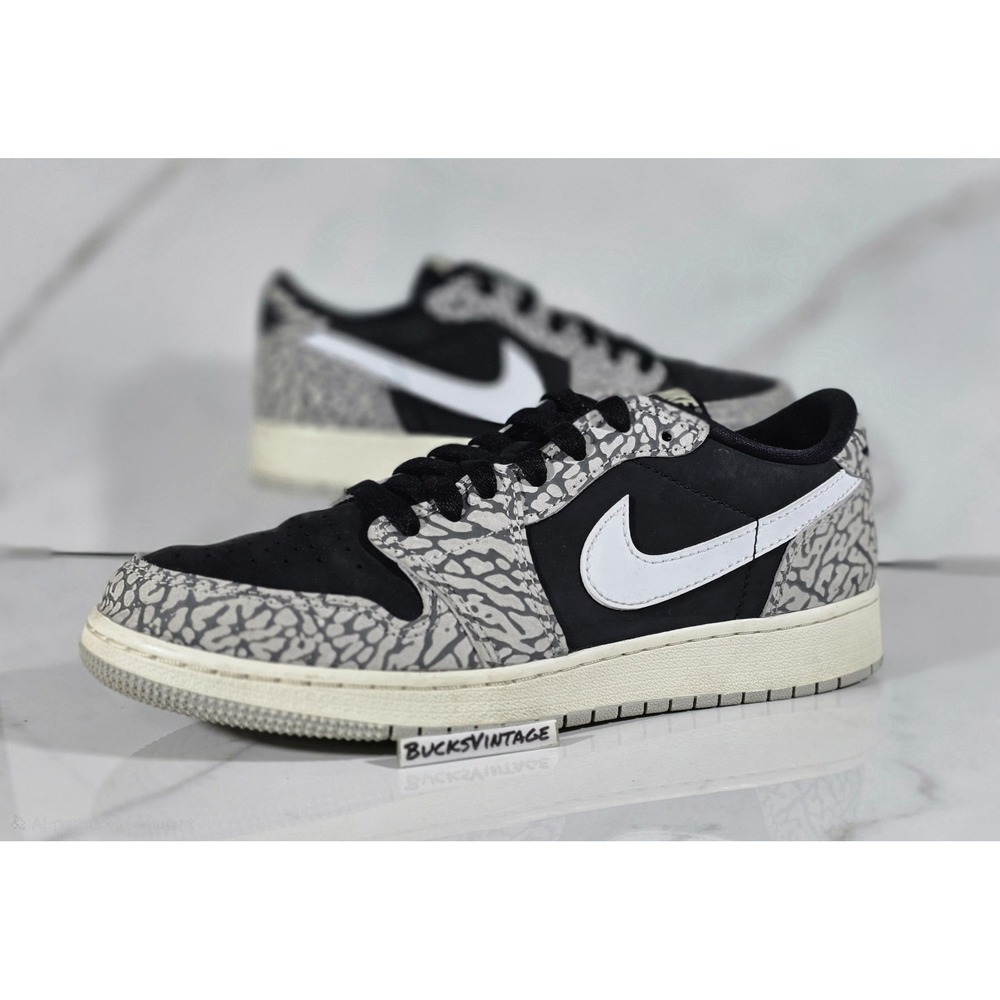 Nike Air Jordan 1 Retro LOW OG Black Cement Elephant Print GS 6.5Y | Womens Sz 8